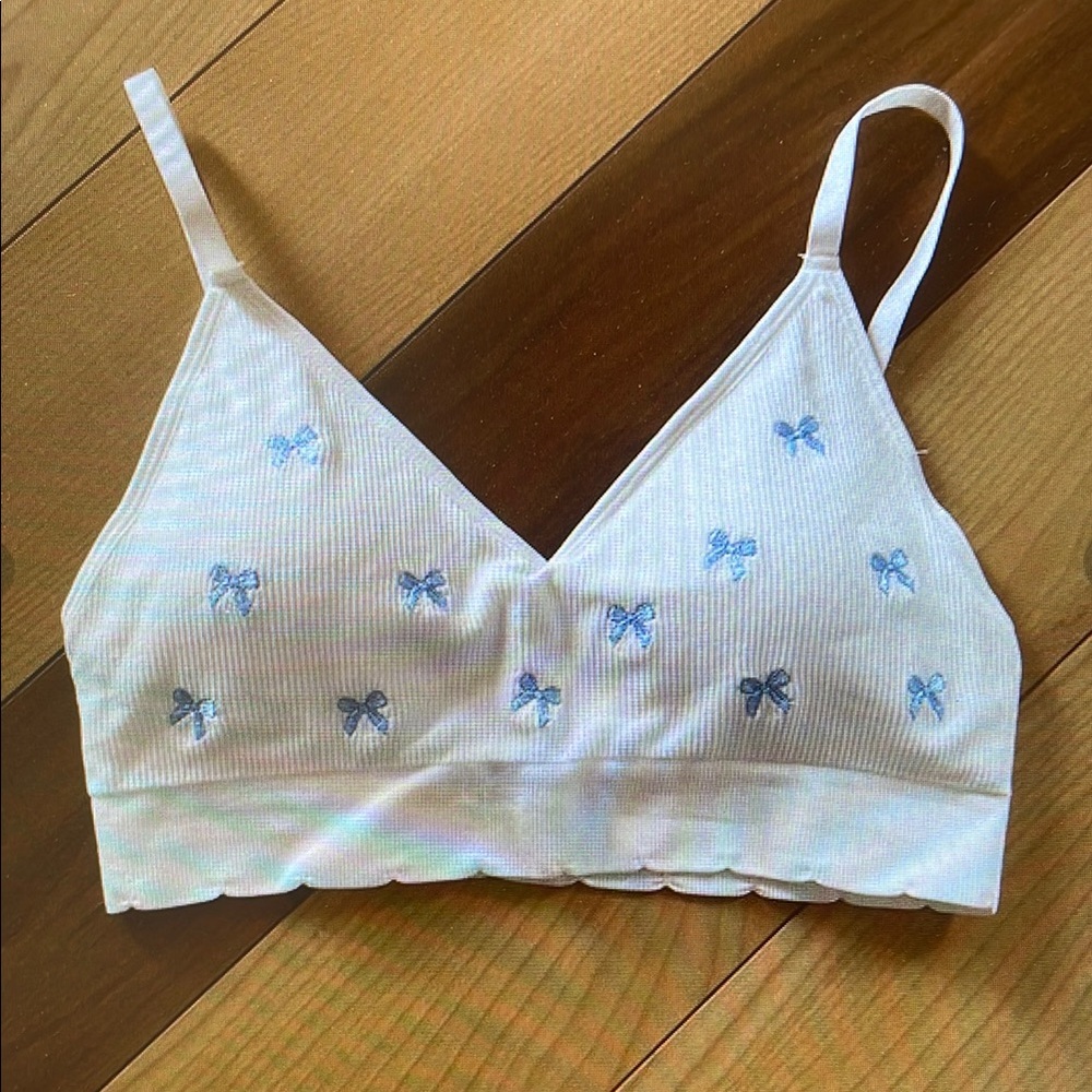 White Bralette with Blue Bow Accents